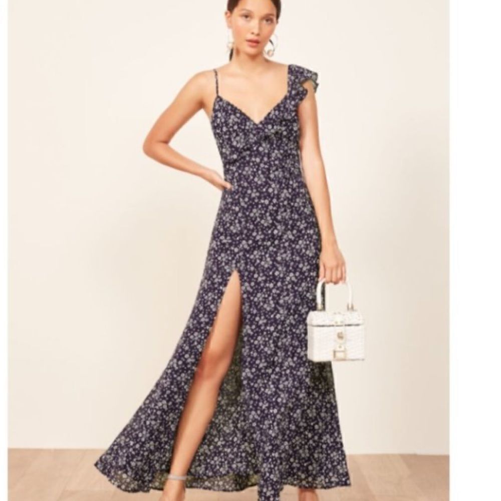 Reformation Trista Open Back Maxi Dress in Blue Floral